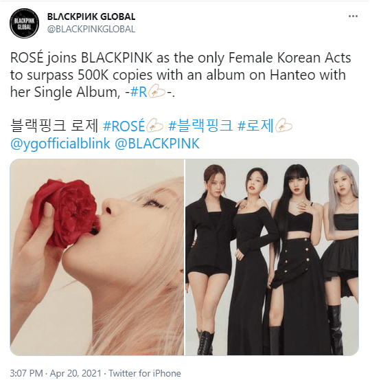 update of rose album sales in hanteo blackpinkglobal twitter account