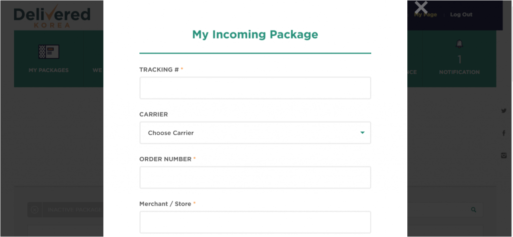 My Incoming Package Form