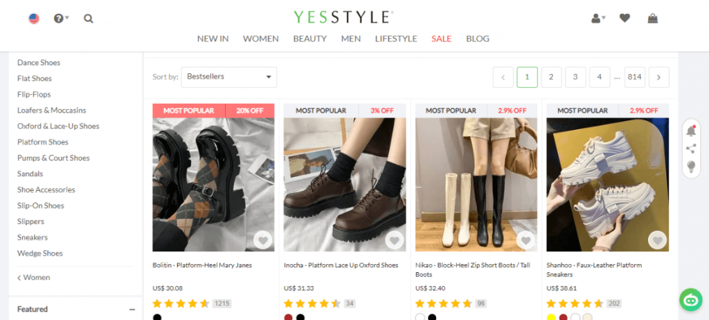 yesstyle korean womens shoes online shopping sites