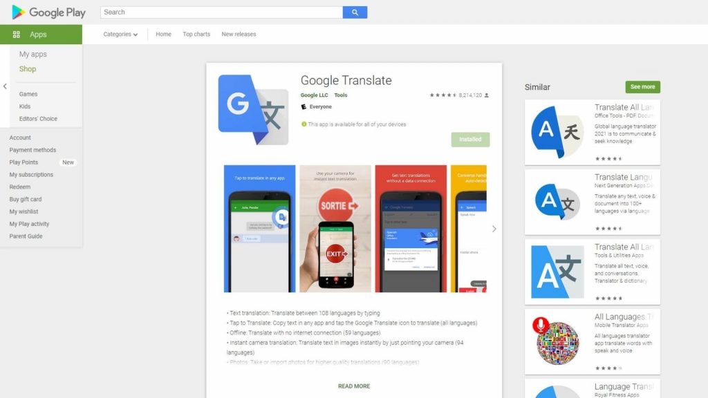 google translate google play store