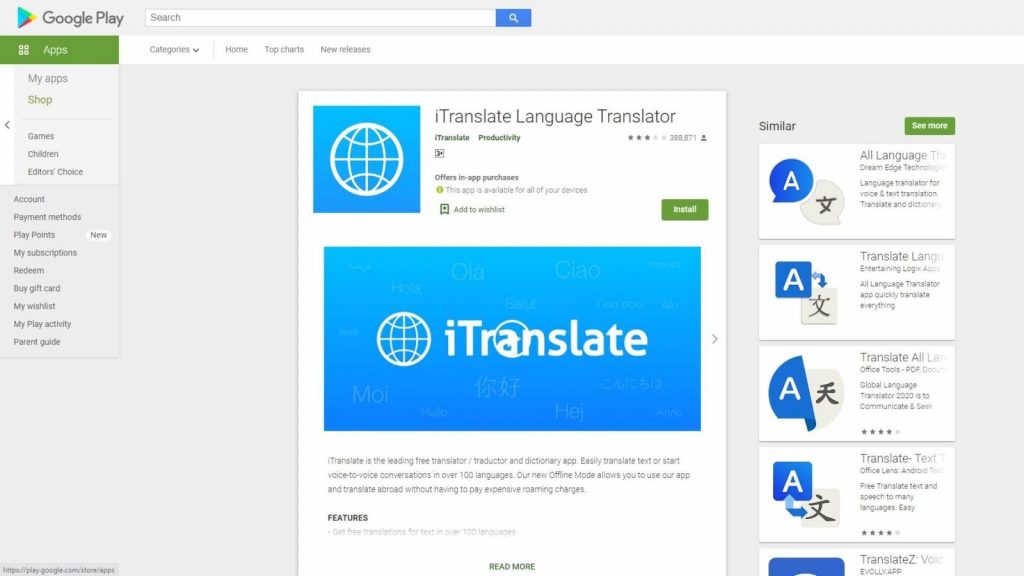 itranslate dictionary and translator google play store