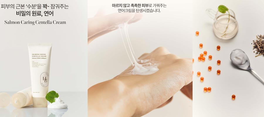 HEVEBLUE Flat lay of Korean PDRN creams and serums for daily skincare routine