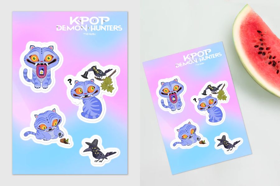 KPop Demon Hunters Derpy Tiger & Sussie Magpie Sticker Sheet best selling merch 2025 delivered korea