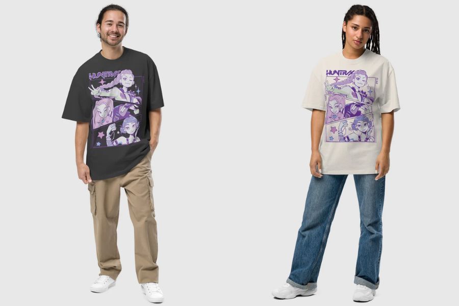 KPop Demon Hunters HUNTRX Oversized Faded T-Shirt best selling merch 2025 delivered korea