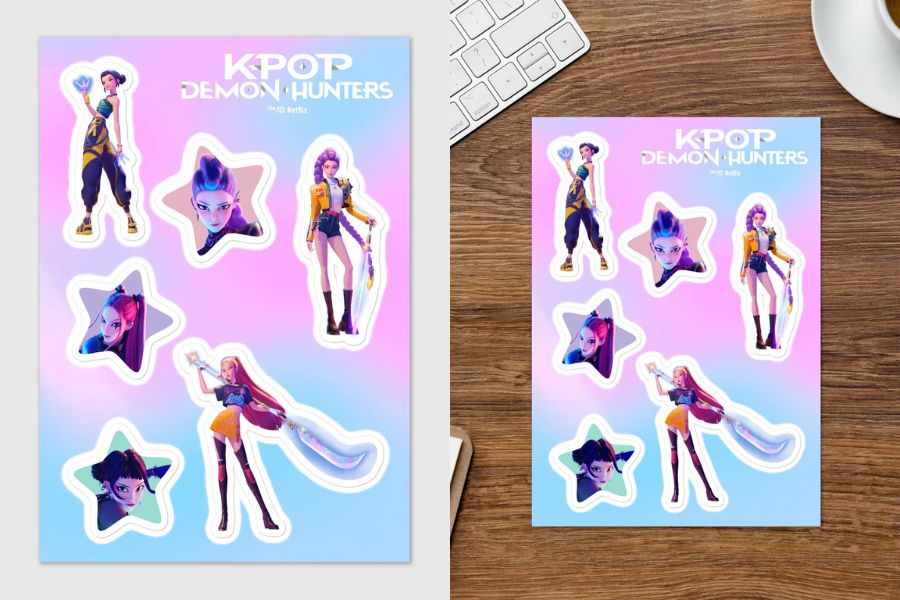 KPop Demon Hunters HUNTRX Sticker Sheet best selling merch 2025 delivered korea