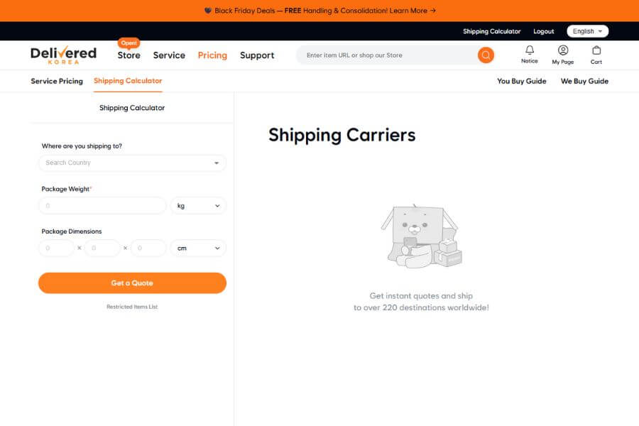 korea international shipping calculator delivered korea