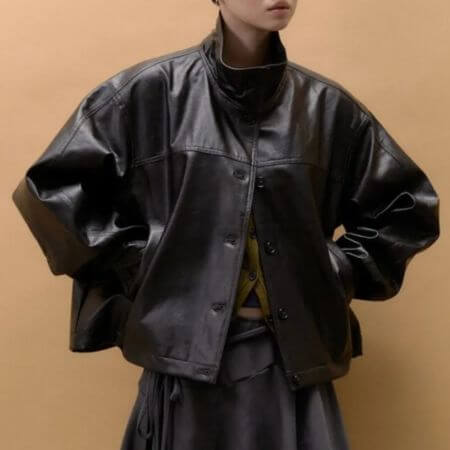 8seconds - Button-up High-Neck Faux Leather Blouson Outerwear (Black)