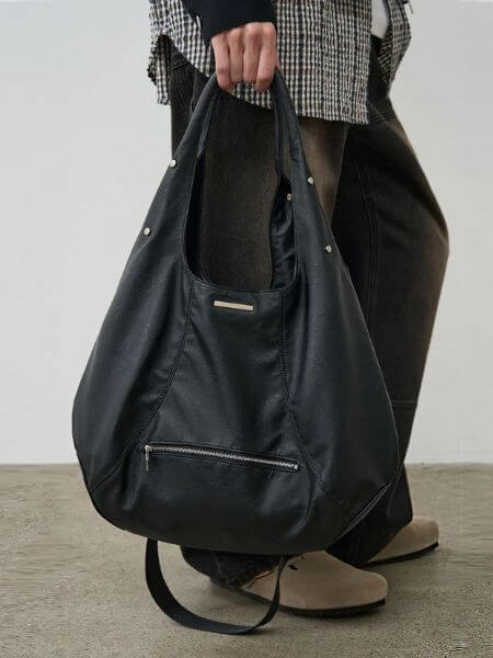 Alyss - Incision Studded Leather Hobo Bag (Black)