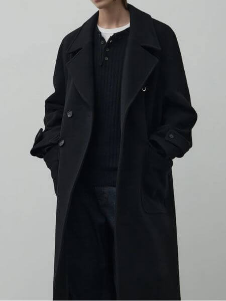 Alyss - [WOOL 90] Oblique Wool Double Coat (Black)