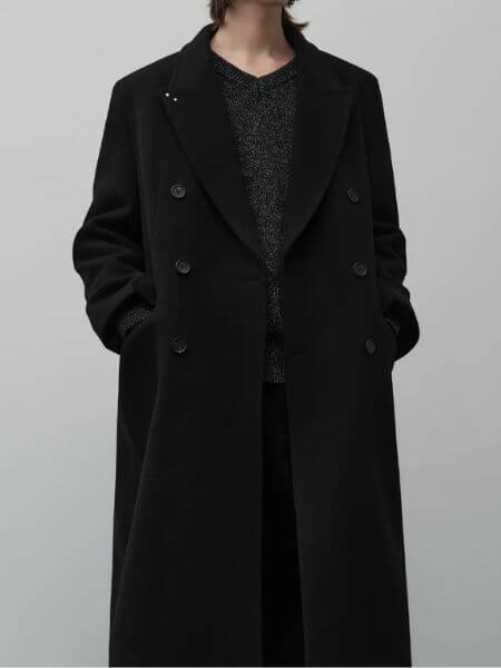 Alyss - [WOOL 90] Studded Chester Wool Double Coat (Black)