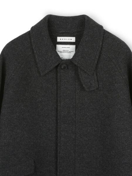 Beslow - Oversized Herringbone Alpaca Balmacaan Coat (Charcoal Herringbone)