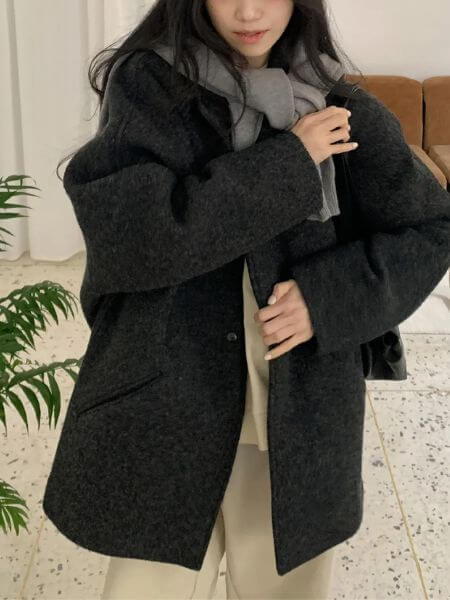 Citybreeze - Wool Layered Collar Coat (Charcoal)