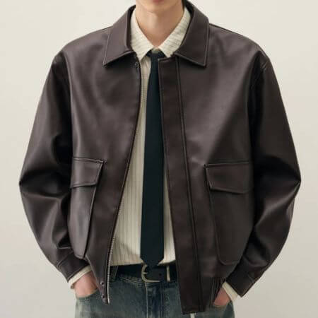 Draw Fit - A-2 Leather Blouson Jacket (Brown)