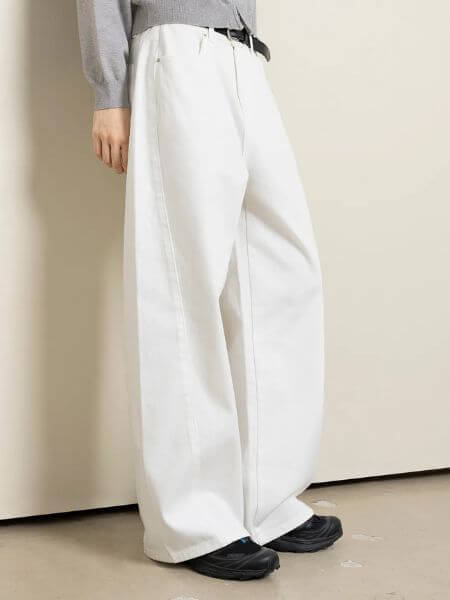 Euggen - Back Logo Slash Wide Denim Pants (White)