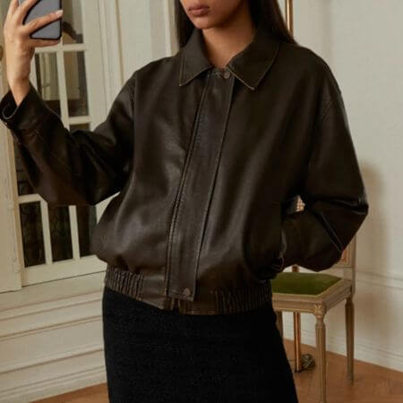 Lady Volume - 9160 VINTAGE COATING LEATHER JUMPER (BROWN)