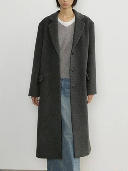 Lingseoul - Cashmere Single Long Coat (Charcoal)