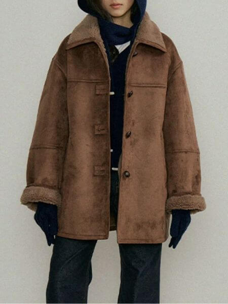 Lingseoul - Wool Shearling Mustang Coat (Brown)