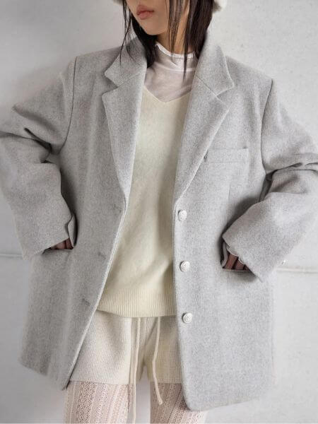 Londondada - Oversized Fit Pendant Single Wool Jacket (Moon Gray)