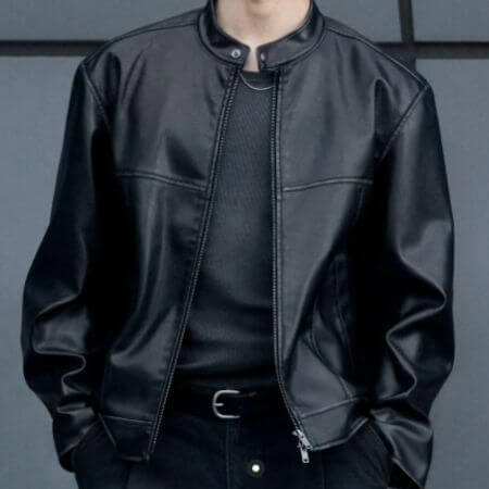 Musinsa Standard - Faded Synthetic Leather Racer Jacket (Black)