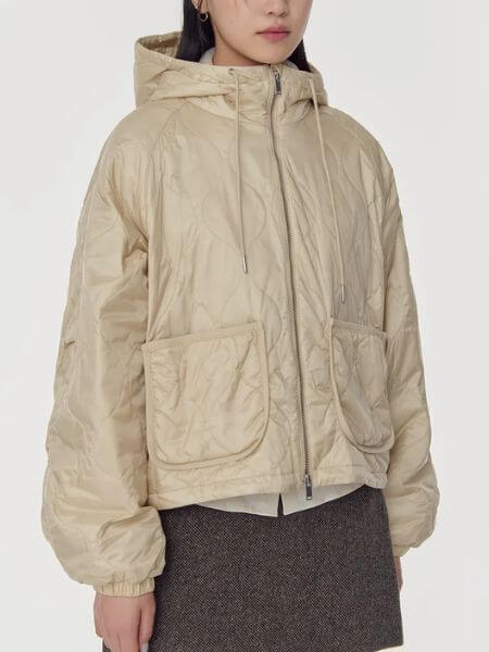 Musinsa Standard Woman - Women's Glossy Onion Quilted Hooded Padded Jacket (Beige)