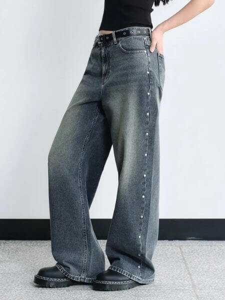 Musinsa Standard Woman - Women’s Studded Wide Denim Pants (Rusty Blue)