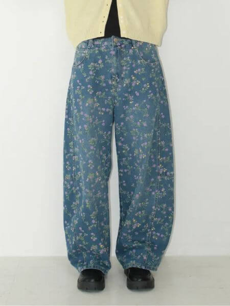 Ronron - Balloon Fit Floral Denim Pants (Medium Blue)