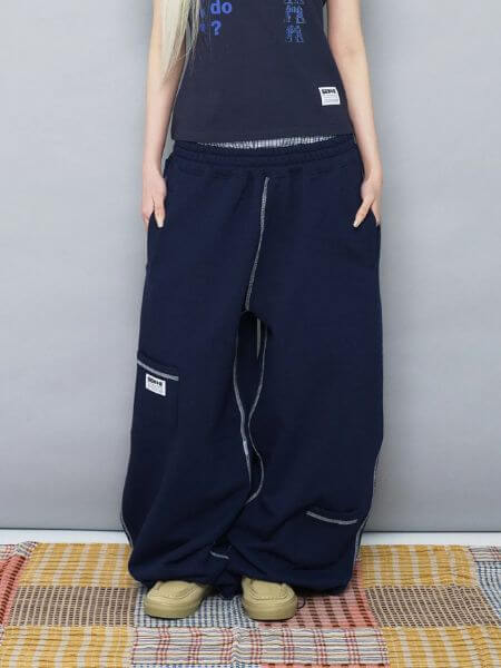 Sew-B - Stitched Curved Long Pants (Navy)