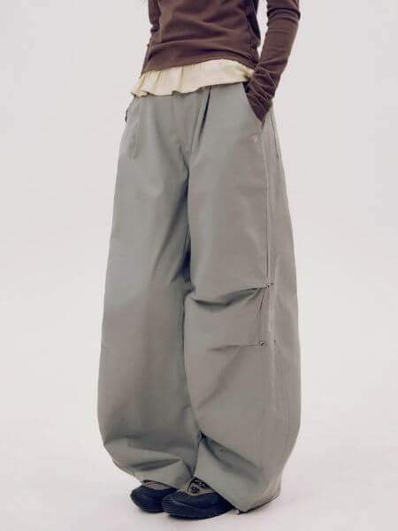 Some Place - Basic Snap Button Two-Way Bootcut Wide String Elastic Pants