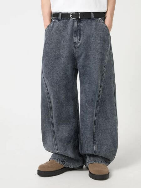 Trillion - Curved Wide Cut Denim Pants (4 Colors)