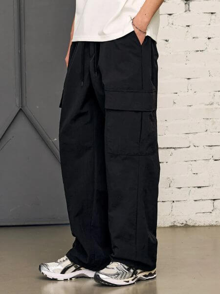 Who Loves Art - Black Nylon Cargo Pants