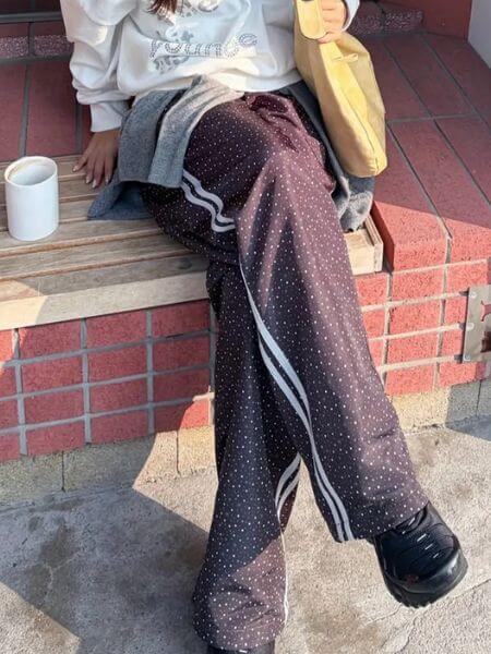 Youhee - [Songyisongi Pick] Star Pattern Layered Banding Track Pants (Black)