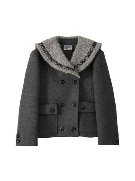 Youthbath - Fur Sailor Collar Wool Coat (Charcoal)